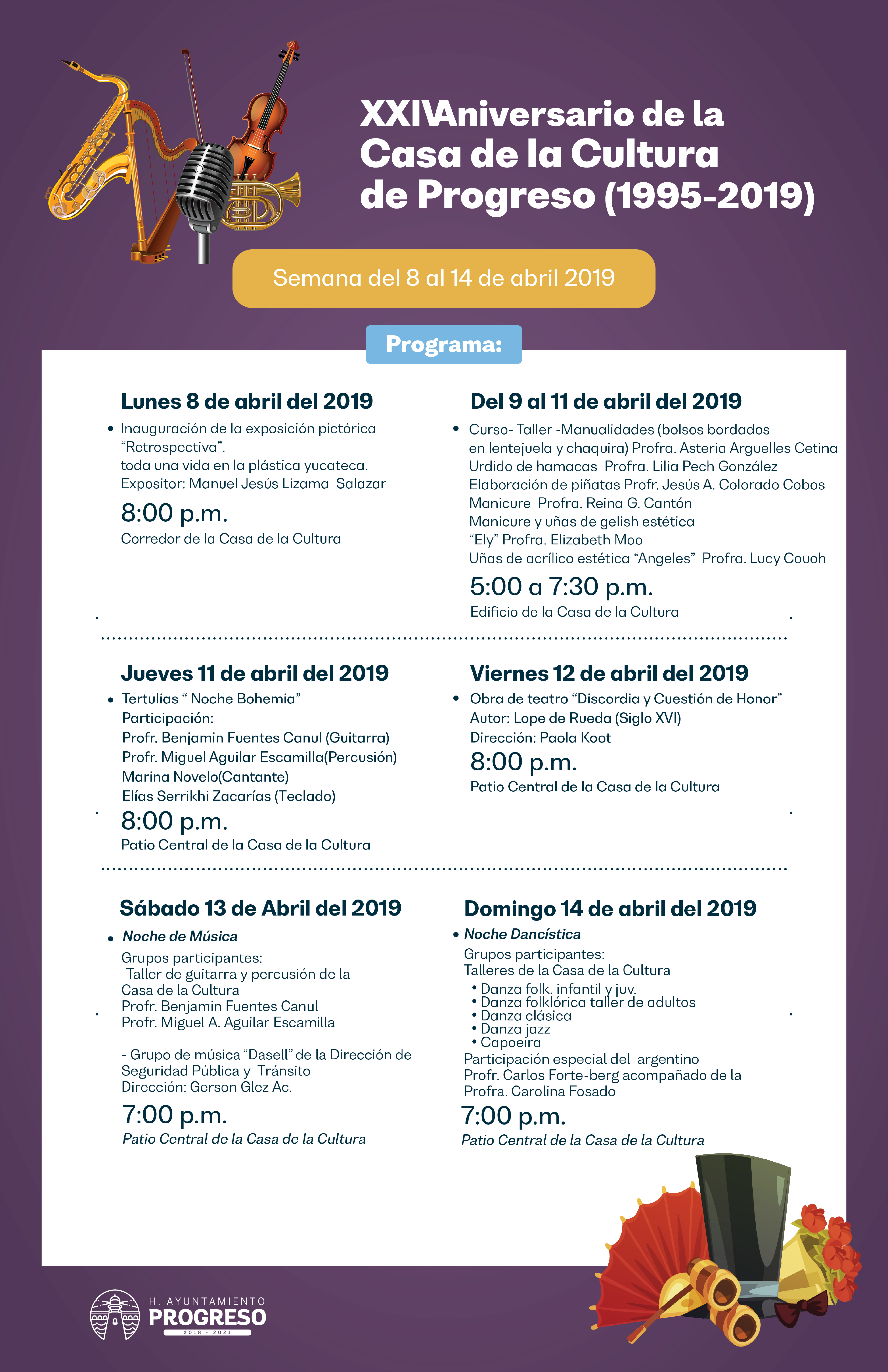  Celebrarán con diverso programa de actividades el XXIV Aniversario de la Casa de la Cultura de Progreso