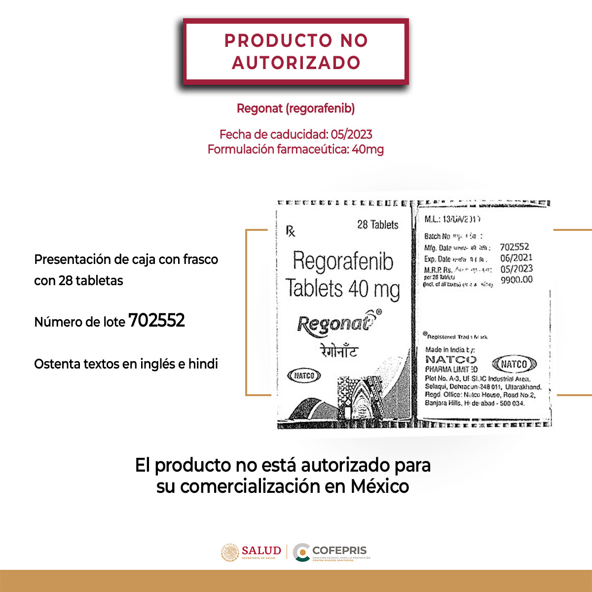 Cofepris alerta sobre falsificación de 7 medicamentos y venta ilegal de fármaco no autorizado 