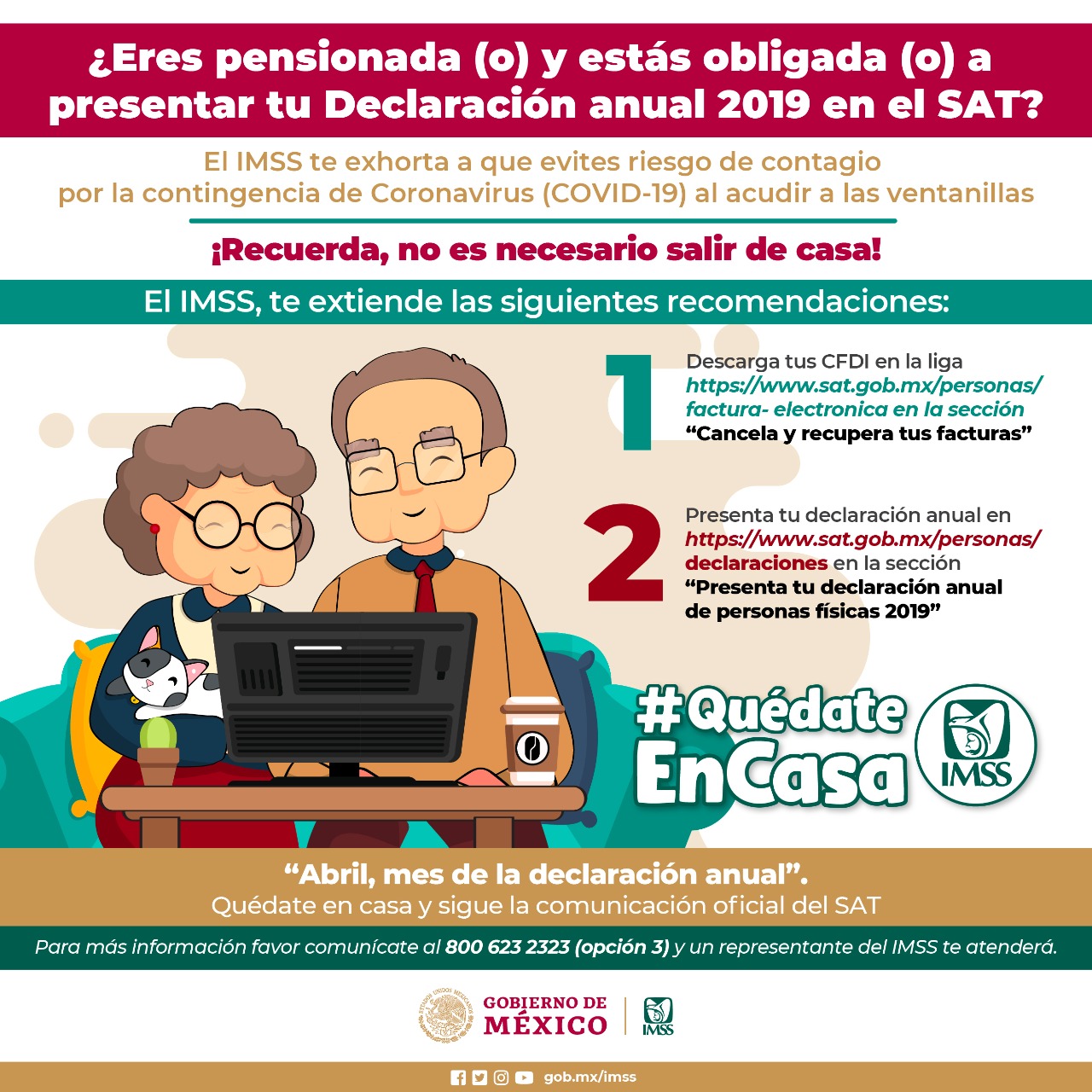 Pensionados del IMSS que deban presentar declaración anual 2019 pueden hacerlo por medios digitales